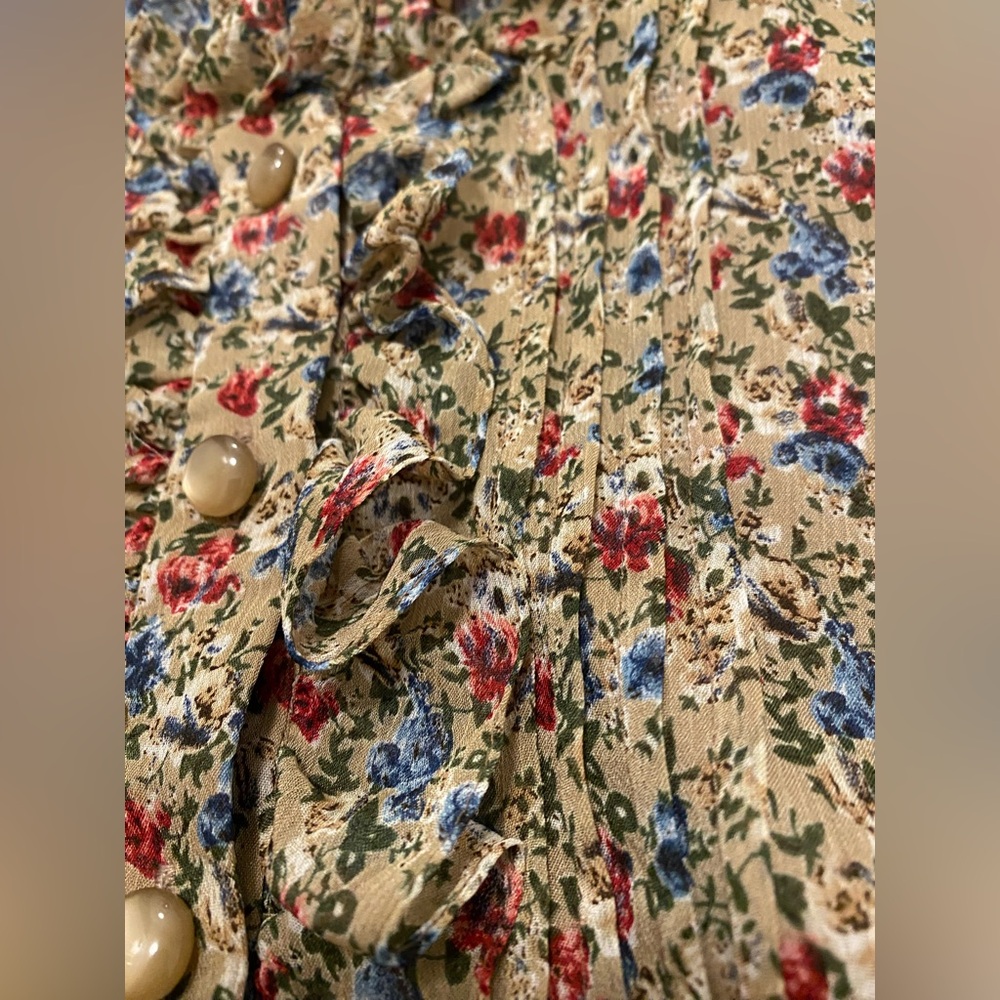 NEW MIKAEL AGHAL Floral Red Blue Ruffle Knee Length Flare Dress- 4 - Picture 7 of 15
